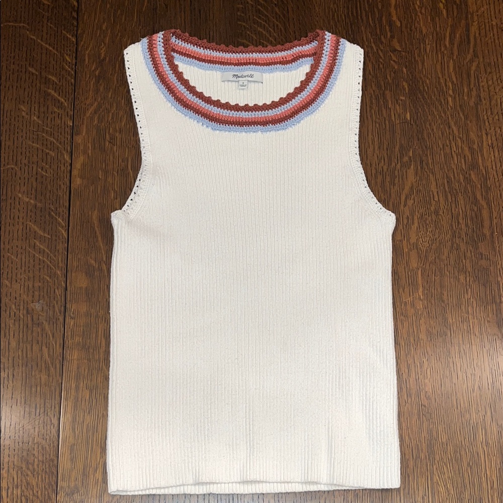 Madewell Cream Tank Top with Red and Purple Accents